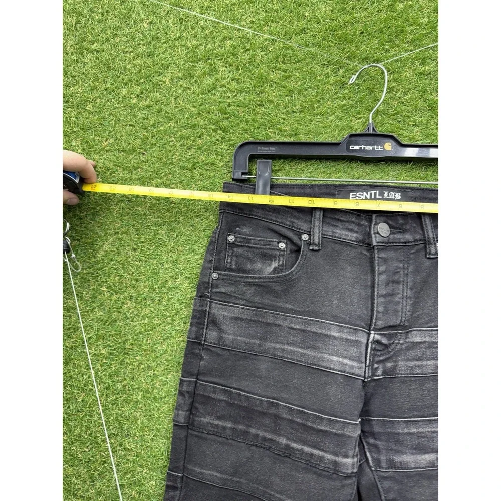 Esntls Jeans Mens 28 28x34 Black Denim Skinny Fit Slim Ripped Stacked y2k Grunge